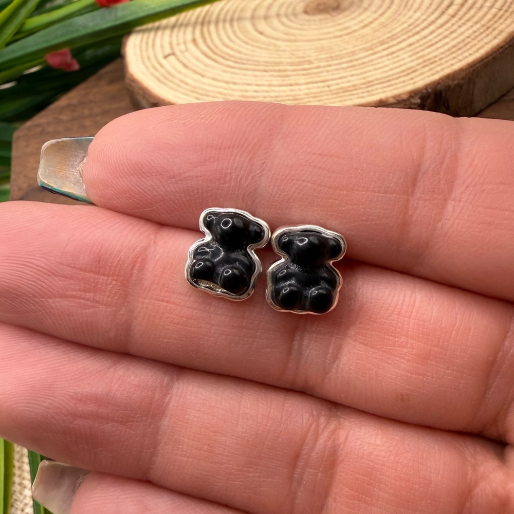 Second Hand ✋Black Bear Shaped Earrings Sterling silver 925